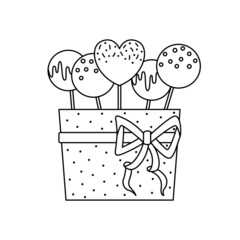 Vector illustration of a gift box with cakepops. A gift for Valentine's Day. Outline