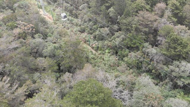 Aerial View On Cable Car System At Arvi Park With Lush Green Vegetation In Colombia - drone shot