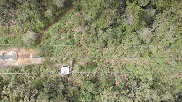 Flying over the Cable Car System in Arvi Parque in Colombia - aerial drone shot