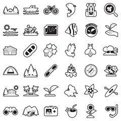 Eco Tourism Icons. Line With Fill Design. Vector Illustration.