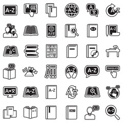 Dictionary Icons. Line With Fill Design. Vector Illustration.