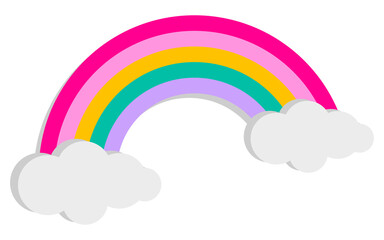 Rainbow of five colors, cartoon rainbow icon with clouds on a white background. Vector, cartoon illustration. Vector.