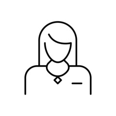 Advocate or Lawyer black line Icon - default businesswoman profile avatar. Trendy flat isolated symbol, sign for: illustration, outline, logo, mobile, app, design, web, dev, ui, ux. Vector EPS 10