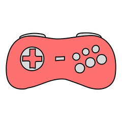 Hand drawn vector gamepad in doodle style, isolated on white background.