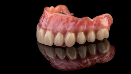 Dental implants and dentures in close-up Siemke on a black background
