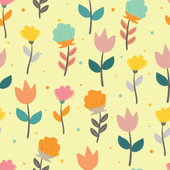 Seamless pattern cute cartoon of flowers and leaves. spring collection wallpaper, for fabric print and scarf