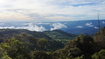 Landscape of the mountains and valleys in western Boyaca. The green and blue colors of its hills and villages make this region one of the most beautiful in Colombia.