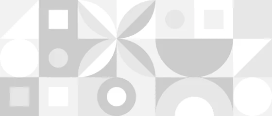 Gordijnen Trendy vector abstracte geometrische achtergrond met cirkels in Scandinavische retro stijl, naadloze dekking. Grafisch patroon van eenvoudige vormen in grijstinten, abstract wit mozaïek. © Nadzeya Pakhomava