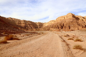 Timna Park in Israel. The road goes into the mountains.