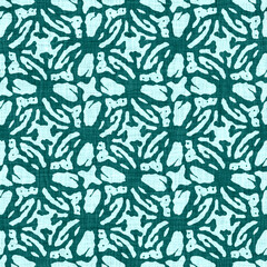 Aegean teal mottled rustic circle linen texture background. Summer dotted coastal living style. Light turquoise blue cloth effect textile seamless pattern. Washed out beach cottage fabric material. 