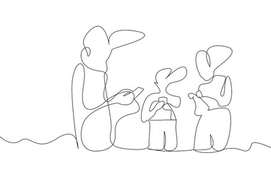 group of people texting with telophone and message balloon icons standing above them
