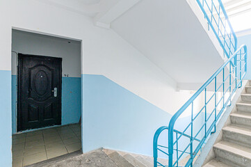 Russia, Moscow- May 06, 2020: interior room apartment public place, house entrance. doors, walls, staircase corridors