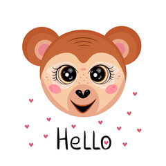 Cute monkey. monkey head, international monkey day. Vector Illustration for printing, backgrounds, packaging, greeting cards, posters, stickers, textile, seasonal design. Isolated on white background.