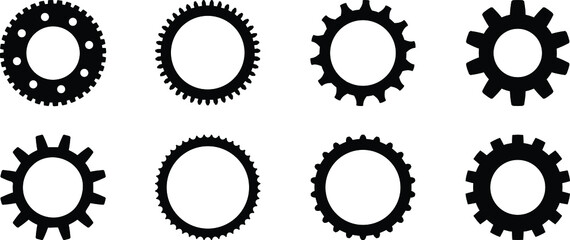 Gear setting icon set. Isolated black gears and cogwheel symbol. Group of gears isolated on white background. Cog icon design