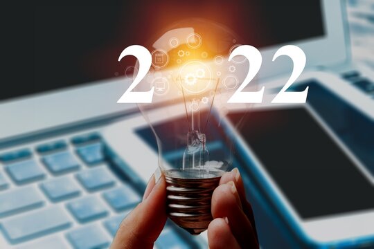 Inspirational pictures of the New Year 2022 with glass bulb