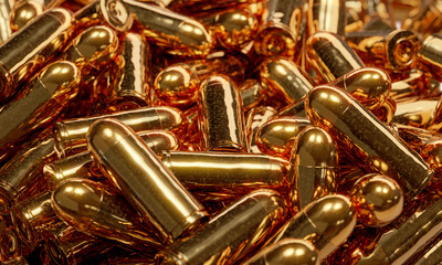 3d render illustration of a big pile of pistol ammunition