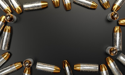 3d render illustration of a pistol ammunition on black background - obrazy, fototapety, plakaty