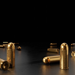 3d render illustration of a pistol ammunition on dark background - obrazy, fototapety, plakaty