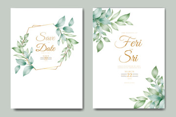 beautiful leaves wedding invitation card set watercolor
