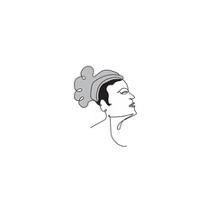 silhouette of a person looking up with hair in a ponytail illustration icon vector continuous line