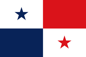 National Flag Republic of Panama, Divided into four rectangles, going clockwise, each quadrant contains a blue star, a red rectangle, a red star, and a blue rectangle