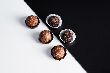 Collection chocolates candy. Natural sweets. Mock up banner for text box white black background