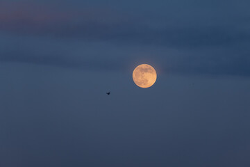 A full moon at night on a dark background.