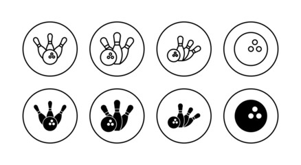 Bowling icons set. bowling ball and pin sign and symbol.