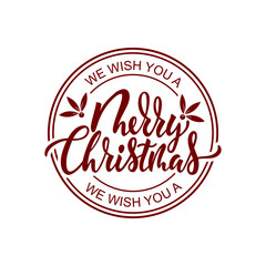 Merry christmas hand drawn lettering stamp. Typography emblem. Modern brush calligraphy We wish you a Merry Christmas. Winter holiday poster template. Vector illustration isolated on white background