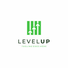 Modern Level Up with Arrow as Negative Space Logo Design