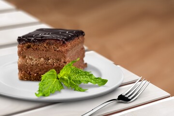 Perfect homemade sweet cake portion on plate.