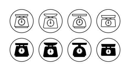Scales icons set. Weight scale sign and symbol