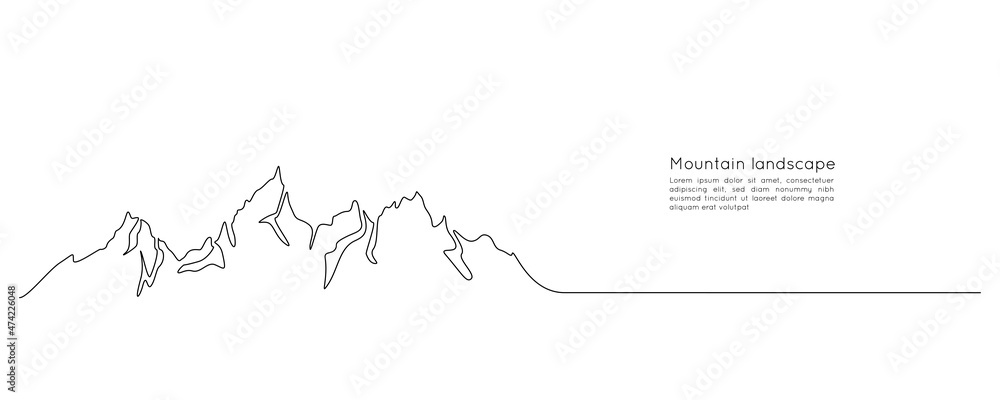 Aufkleber one continuous line drawing of mountain range landscape. minimalistic skyline with mounts peak in si
