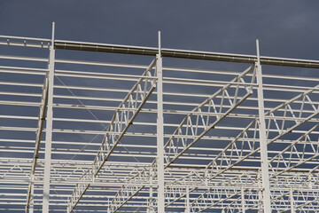 Waerehouse construction site close up. metal frame