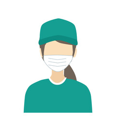 配達員のマスクをしている女性