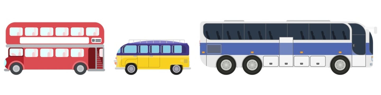 set of buses simple drawings of transport. flat
