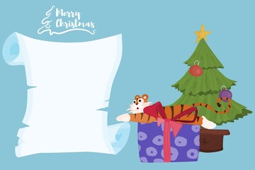 a sheet of paper and a tiger lies near the happy