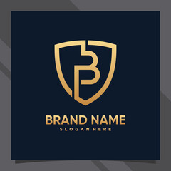 Creative monogram initial letter b with shield concept and golden style color