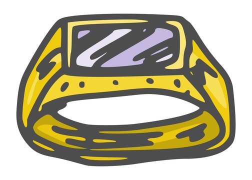 Large Ring Gold With A Stone Purple. Picture Sketch