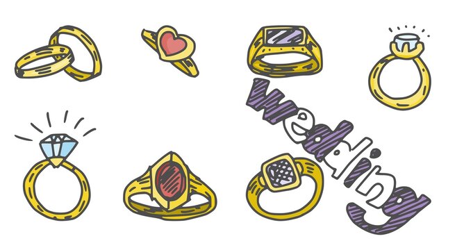 different jewelry rings picture sketch doodle stock