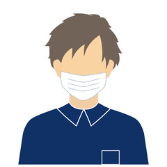 紺色の服を着てマスクをした男性