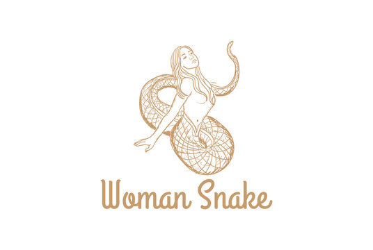 Vintage Retro Hot Sexy Medusa Woman Lady Female Girl Snake for Bar Nightclub Strip Dancer Logo Design Vector