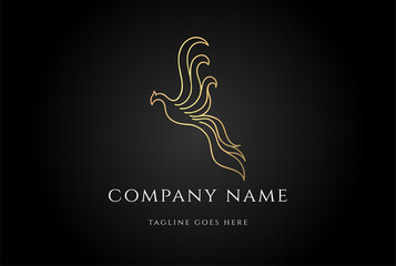 Golden Elegant Luxury Flying Phoenix Bird Logo Design Vector
