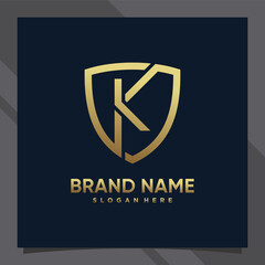 Creative monogram initial letter k with shield concept and golden style color