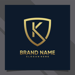 Creative monogram initial letter k with shield concept and golden style color