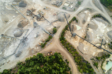 Massive Aggregate Quarry Aerial Ohio River Valley - Mining Equipment - Landscape