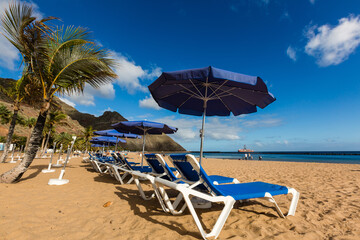 Perfect sandy beach in hot summer day