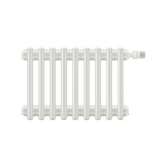 Realistic heating battery section with thermostat on a white background. Vector illustration.