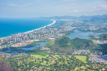 Panoramic view of Barrra da Tijuca and Recreio dos Bandeirantes neighborhoods from Pedra Bonita - Rio de Janeiro, Brazil