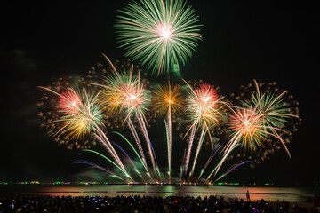 International fireworks at Pattaya International Fireworks Festival november 2021 in Pattaya,Thailand.